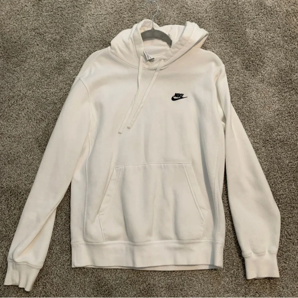 Nike Hoodie White Men’s Pullover Hoodie Size Small Black Logo EUC